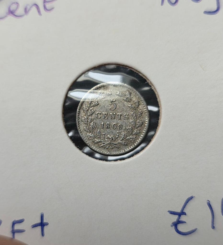 5 cent 1869 Nederland Willem 3, Postzegels en Munten, Munten | Nederland, Koning Willem III, Verzenden, Zilver, Losse munt