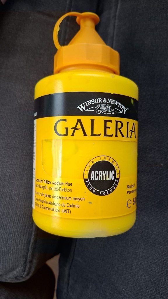 cadmium geel bijna 500ml acryl, Ophalen of Verzenden, Zo goed als nieuw