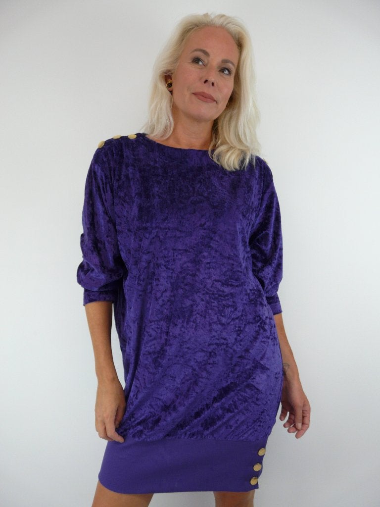 *Abfab Vintage Paarse Velours 80's Jurk L*, Paars, Maat 42/44 (L), Ophalen of Verzenden, Zo goed als nieuw