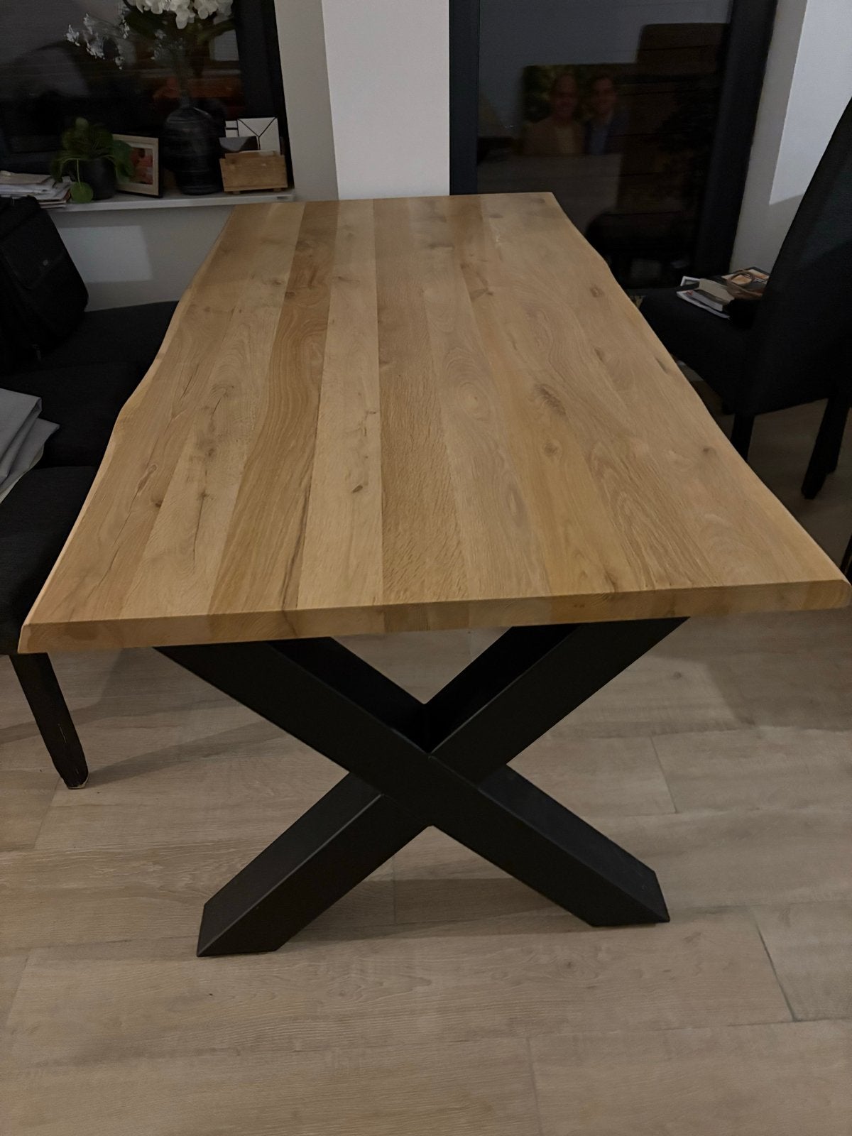 Eettafel en salontafel met gepoedercoate stalen poten, Ophalen, Eikenhout, 50 tot 100 cm, Zo goed als nieuw