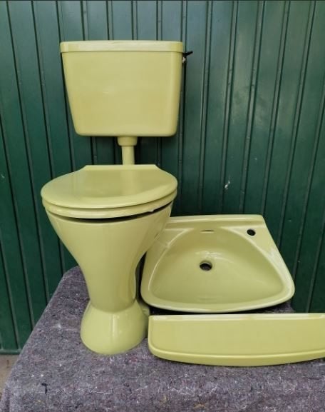 vintage toilet lavabo gasten-wc 1973 moosgrün, Ophalen, Gebruikt, Steen, Overige typen
