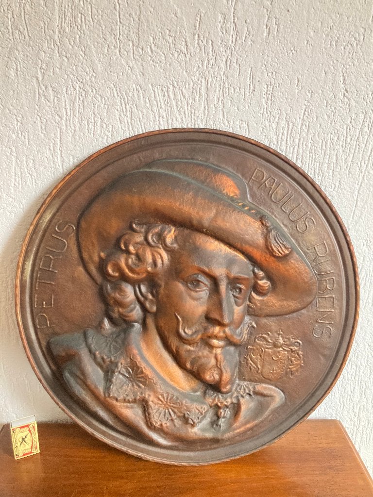 Rubens koper brons groot rond koperen wandbord met reliëf, Ophalen of Verzenden