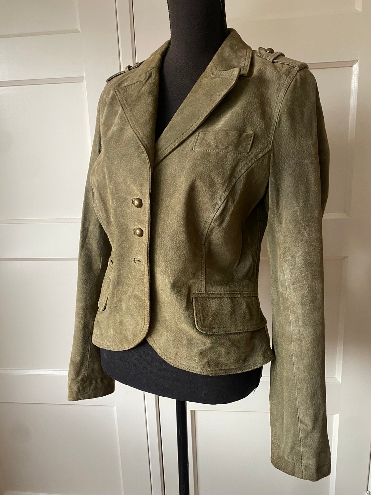 Classy Leren (Suède) Jasje/ Blazer, Verzenden, Zo goed als nieuw, Maat 38/40 (M), Groen
