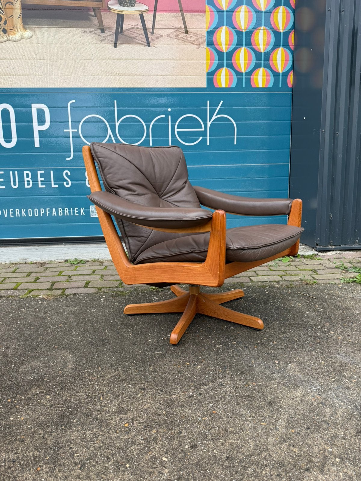 Vintage deens design fauteuil stoel leer, Ophalen, Minder dan 50 cm, Gebruikt, X