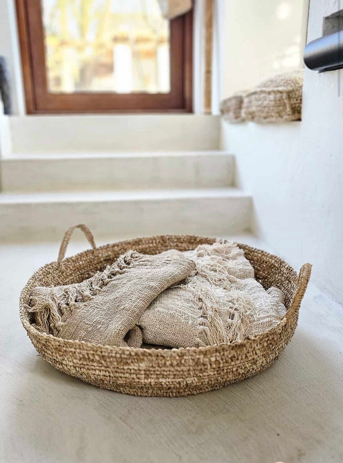 Sisal mand laag grote diameter, Ophalen of Verzenden, Zo goed als nieuw, Rond, Riet