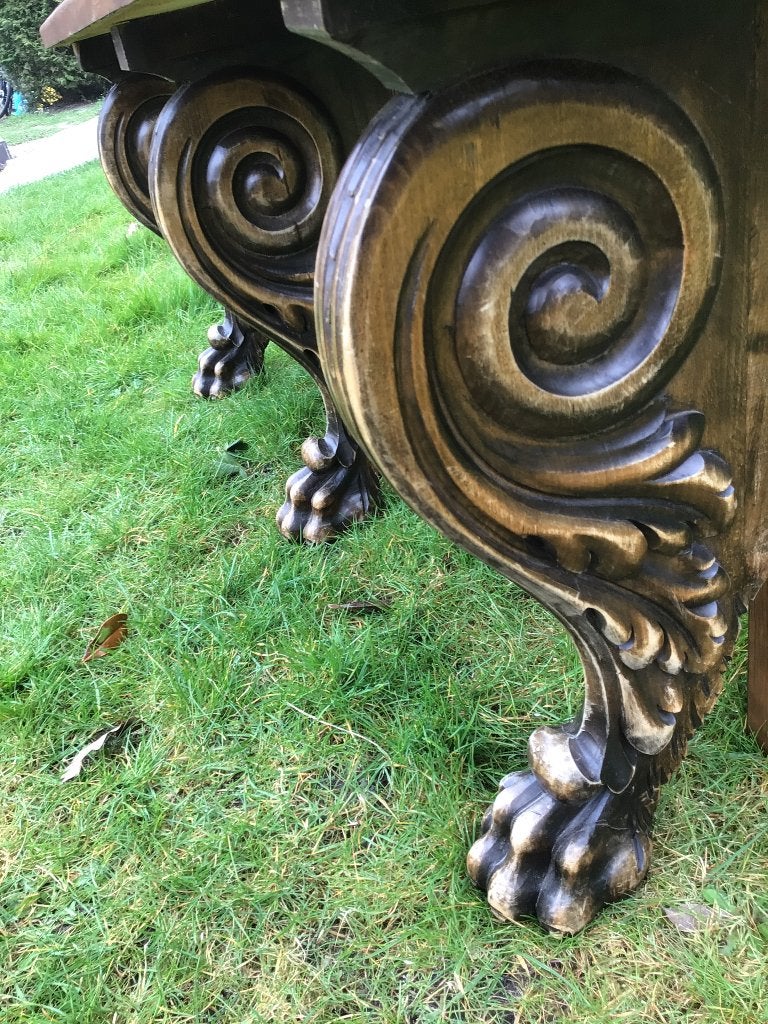 Side table/bankje met antieke leeuwenpoten, Ophalen, Gebruikt, 25 tot 50 cm, Rechthoekig