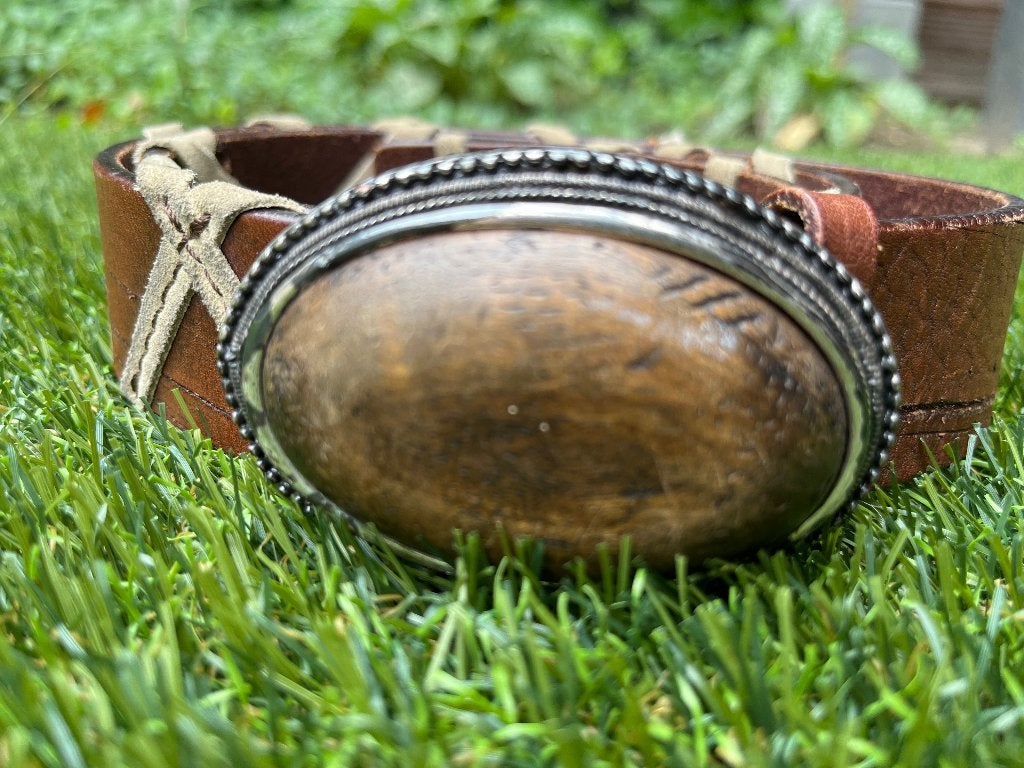 Post &Co leather belt brown wood riem, Verzenden, Echt leder, Tailleriem, Zo goed als nieuw