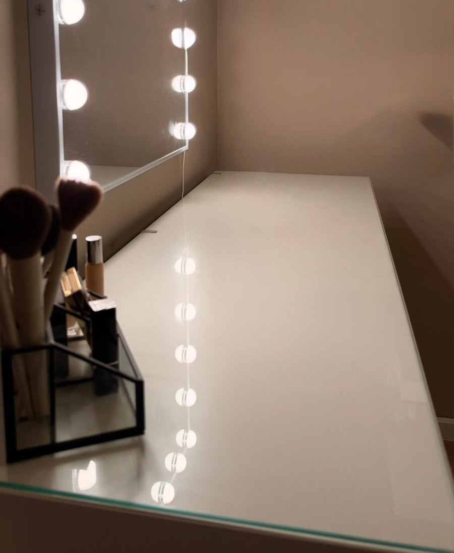 IKEA MALM kaptafel wit met glasplaat, 120 x 41 cm, Ophalen, 100 tot 150 cm, Zo goed als nieuw, Minder dan 100 cm