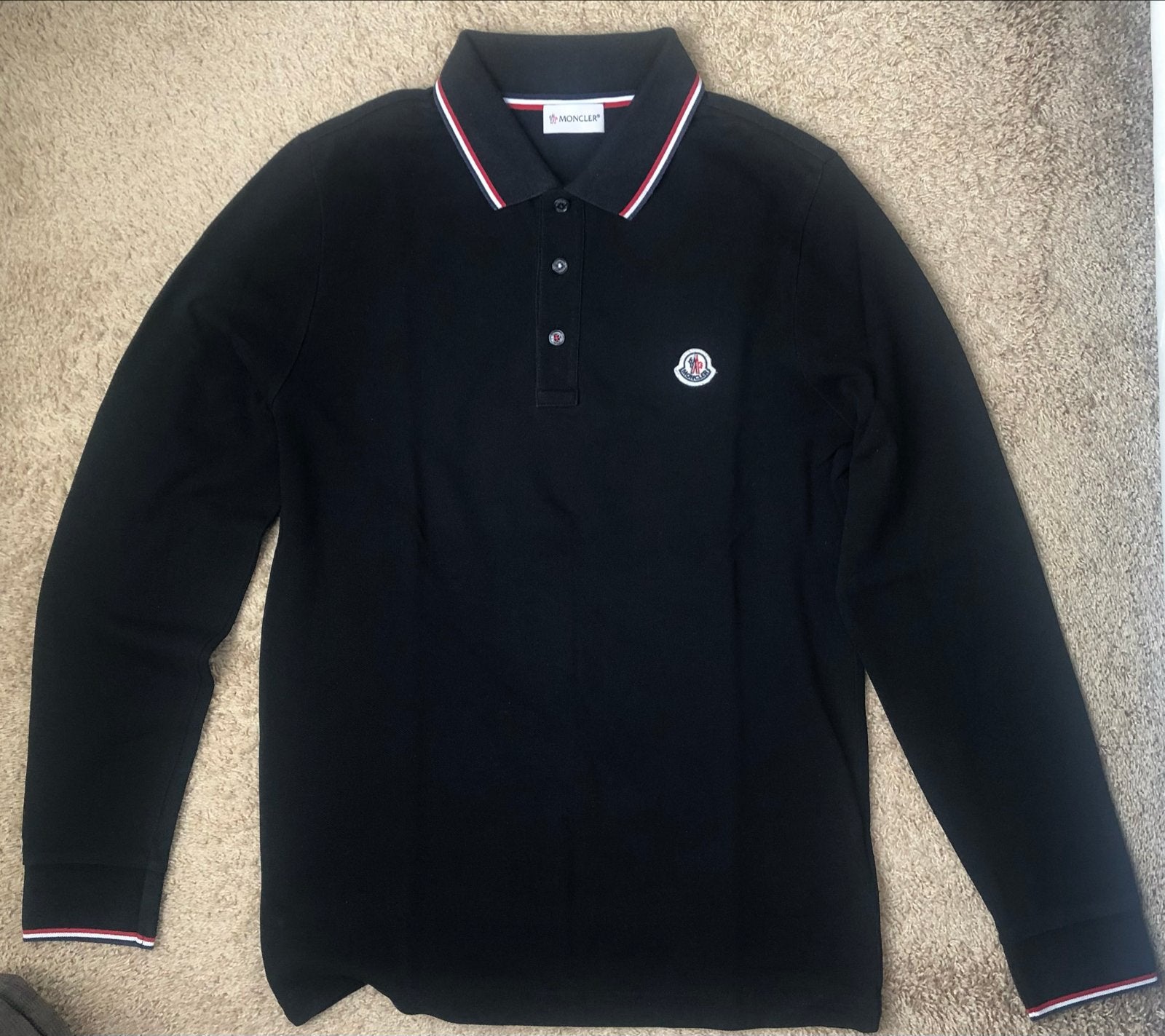 Moncler Polo lange mouwen Zwart Maat S, Ophalen of Verzenden, Zo goed als nieuw, Maat 46 (S) of kleiner, Zwart