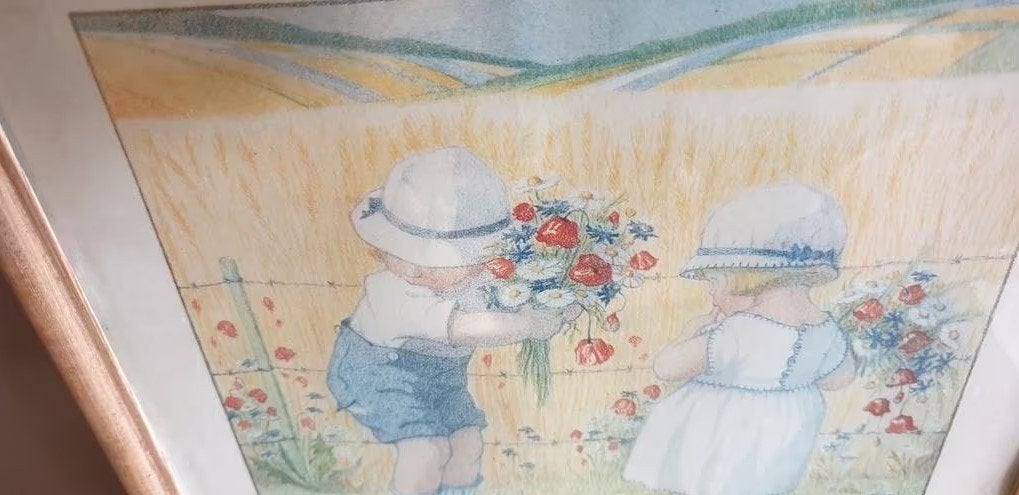 Vintage ingelijste print van Elizabeth Bokhorst kinderen Art, Ophalen of Verzenden, Gebruikt, Minder dan 50 cm, Schilderij