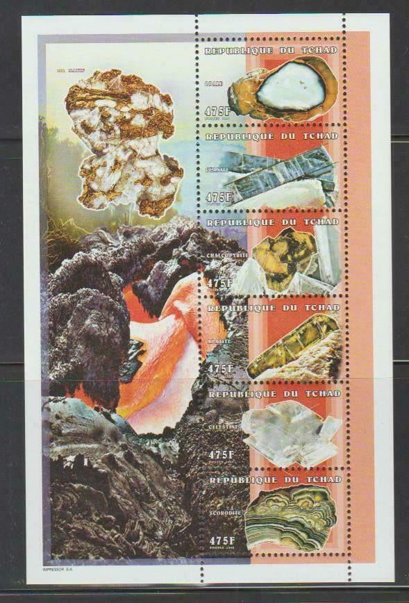 MINERALEN-EDELSTENEN = mooi bl. v6st TCHAD-B21, Verzenden, Postfris, Overige thema's