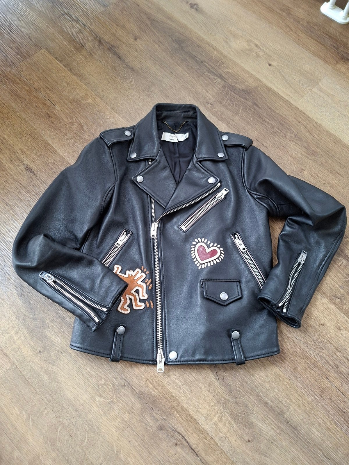 Collectors Item. Coach 1941 x Keith Haring Lamb Leather Bike, Zwart, Ophalen of Verzenden, Maat 36 (S), Gedragen