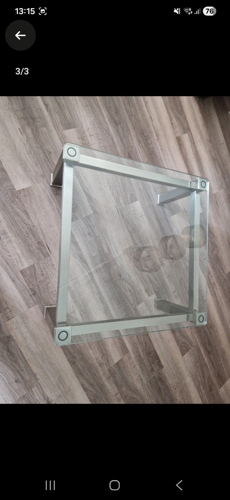 Design salontafel 85x85 met veiligheidsglas, Ophalen, Gebruikt, 50 tot 100 cm, Vierkant