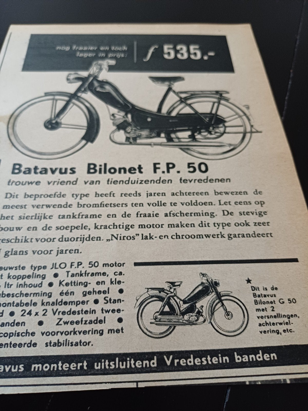 advertentie Batavus bilonet F.P. 50 1956, Ophalen of Verzenden, Zo goed als nieuw, Overige typen
