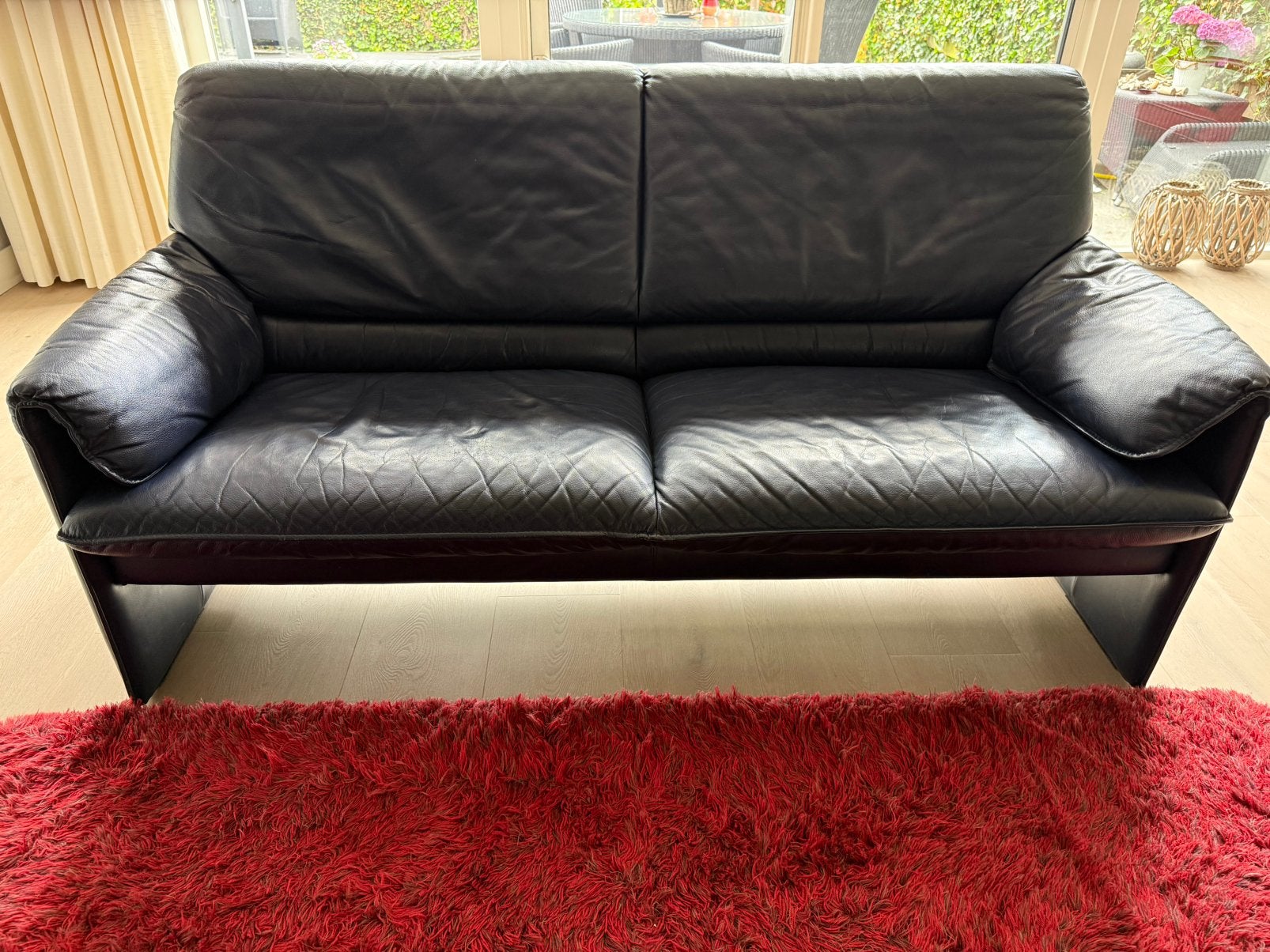 Leolux 2,5 zits Bora Beta bank blauw leer, Huis en Inrichting, Banken | Bankstellen, 150 tot 200 cm, Tweepersoons, Ophalen of Verzenden