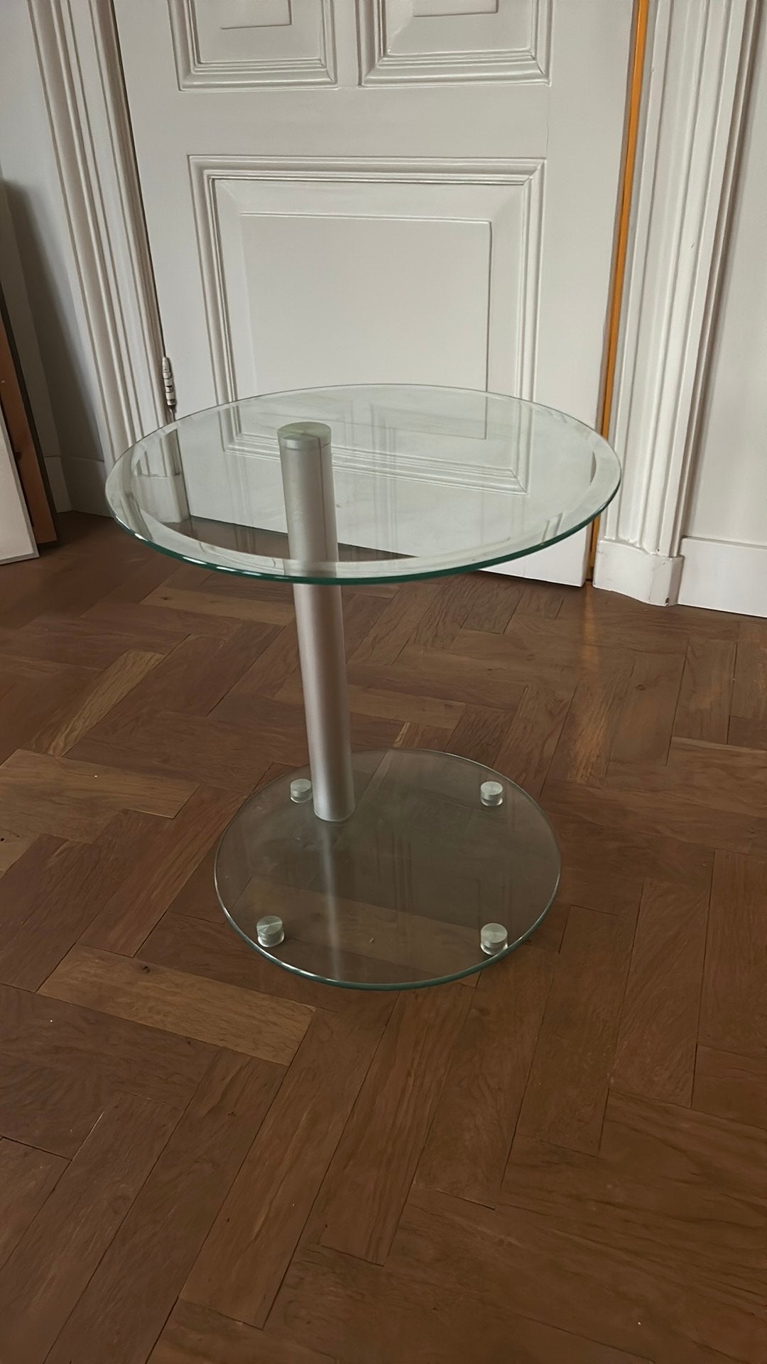 Bijzettafeltje tafeltje glas metaal, Huis en Inrichting, Tafels | Bijzettafels, Minder dan 55 cm, Rond, Ophalen, 45 tot 60 cm
