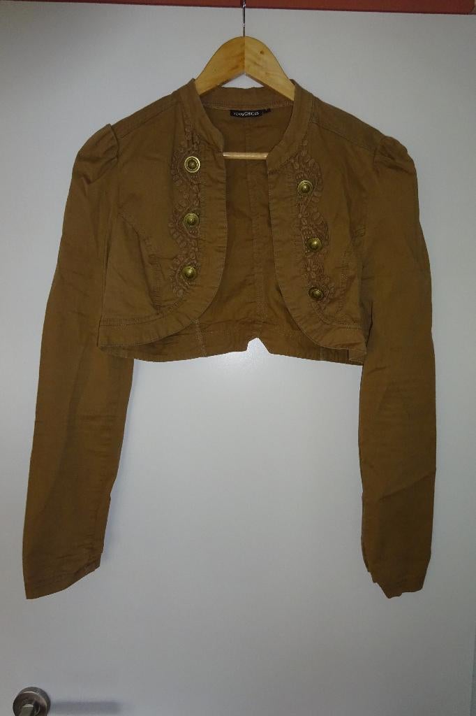 Royal Chicks bruine bolero mt M met gouden knoopjes, Maat 38/40 (M), Bruin, Ophalen of Verzenden, Gedragen