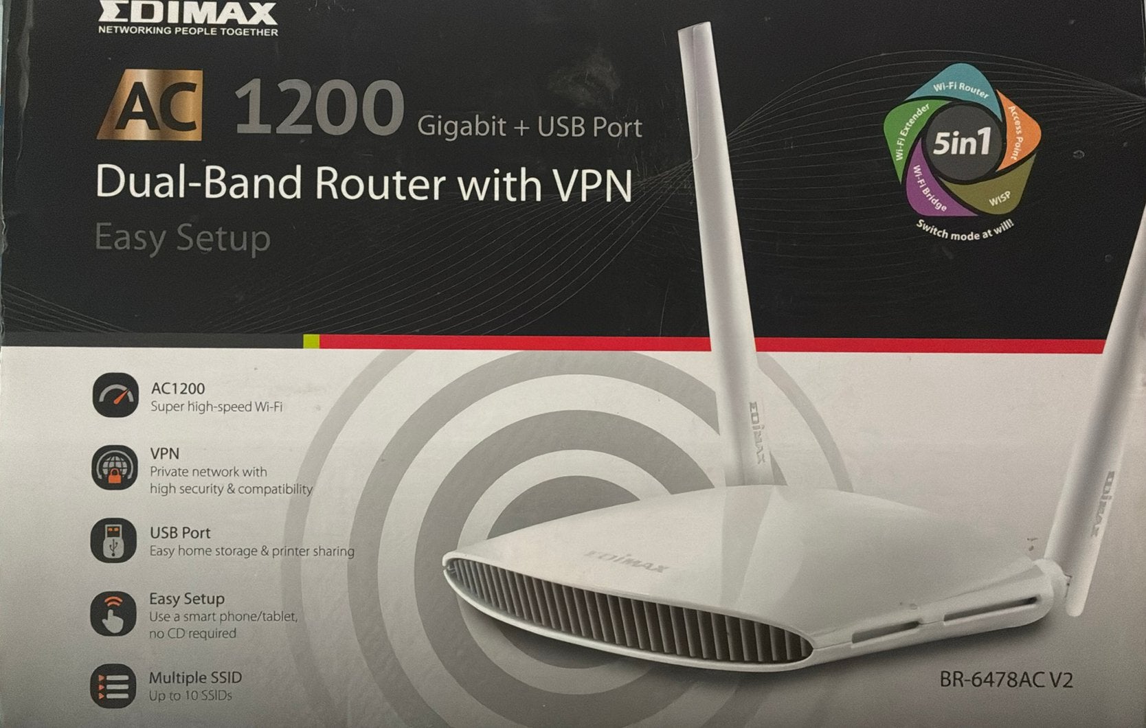 Edimax BR-6478AC V2 AC1200 Dual-Band Router met VPN, Computers en Software, Ophalen of Verzenden, Gebruikt, Router