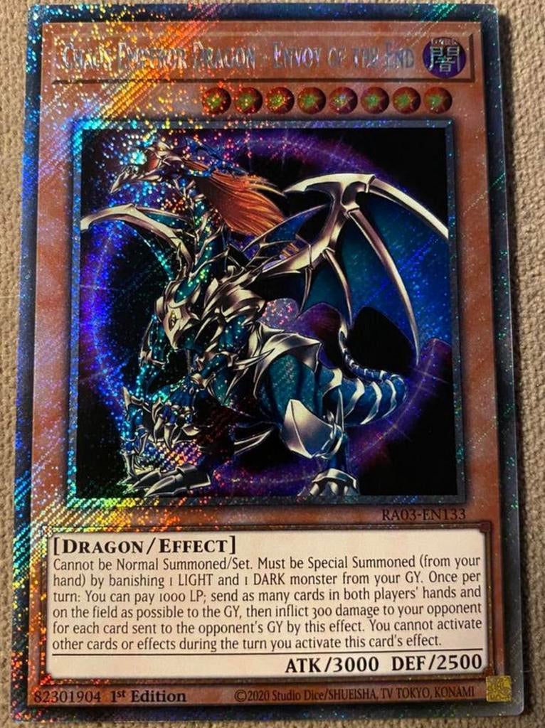 Yu-Gi-Oh! Chaos Emperor Dragon - Envoy of the End RA03 1st !, Ophalen of Verzenden, Zo goed als nieuw, Losse kaart, Foil