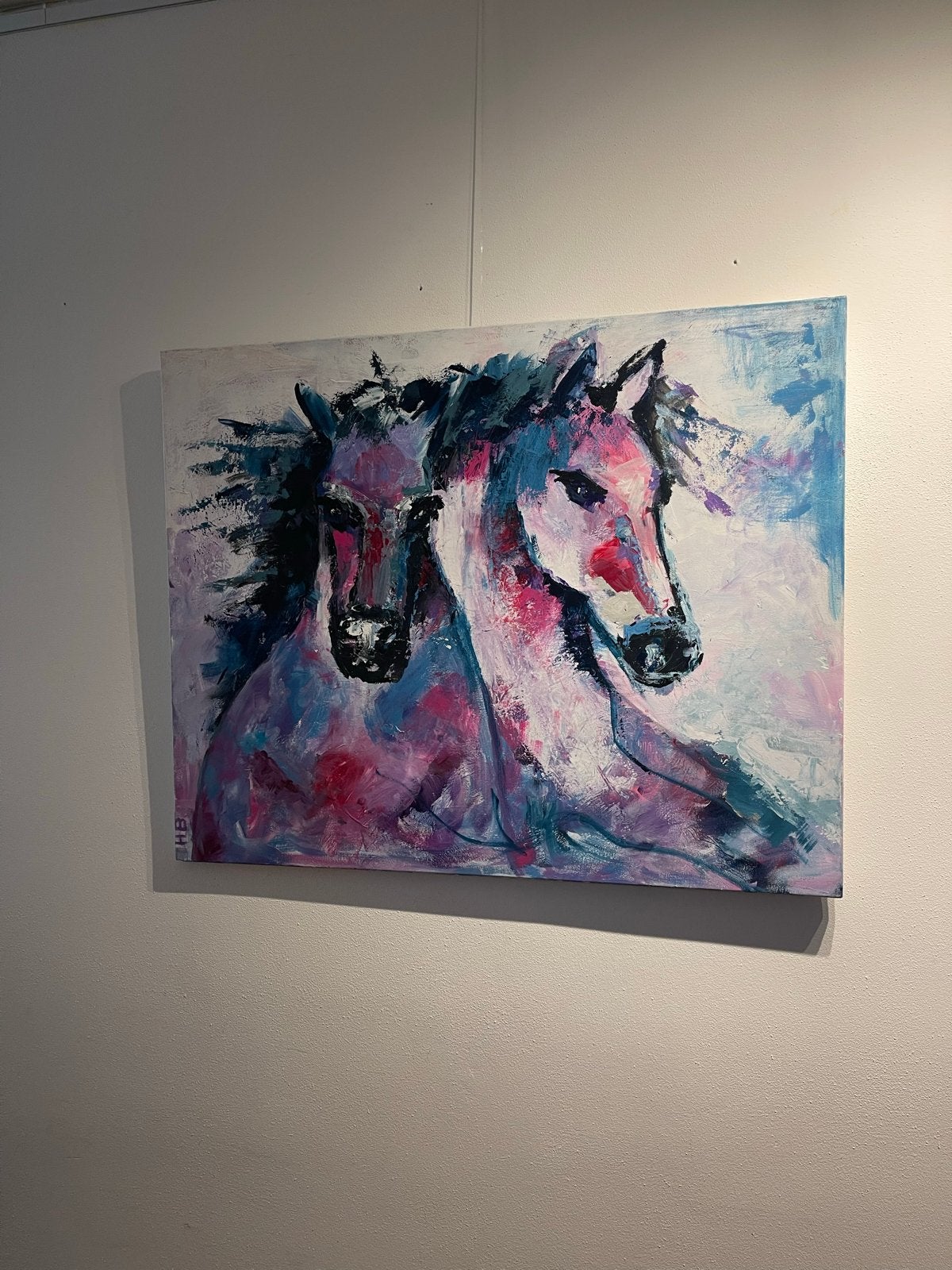 Schilderij 'Wilde Paarden' van Herma Borsboom (100x80 cm), Ophalen, Acrylverf, Handgeschilderd, Dieren