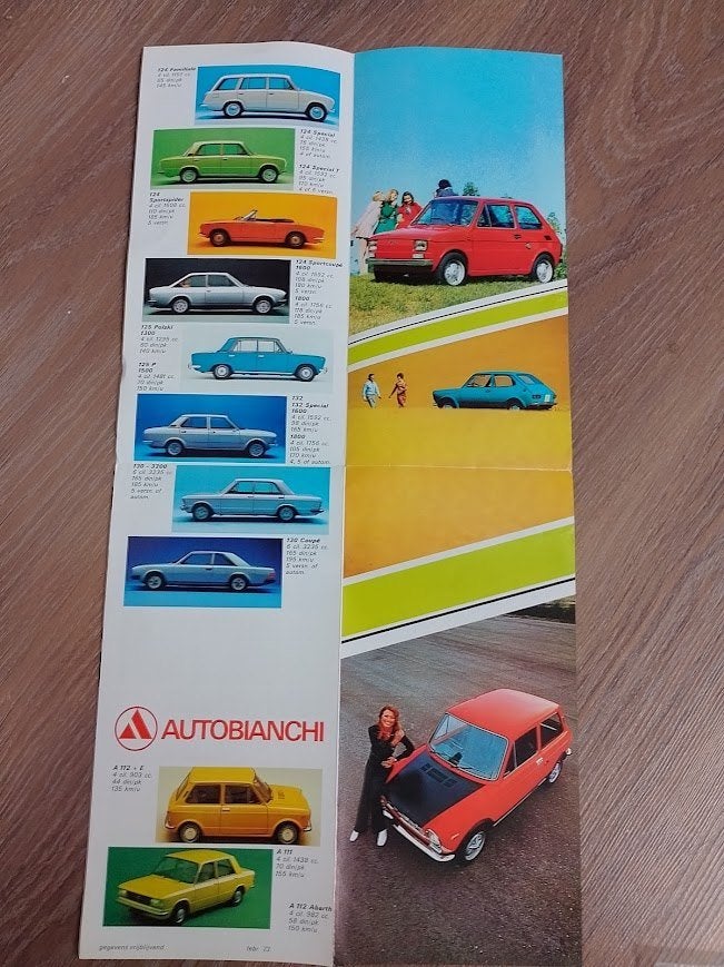 Fiat, Autobianchi, programma folder ca 1974, Ophalen of Verzenden, Nieuw, Overige merken