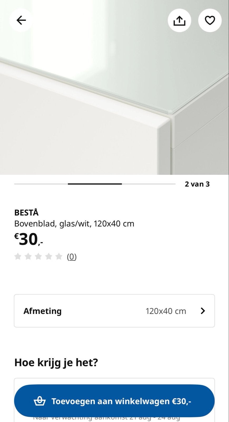 IKEA BESTÅ Bovenblad, glas/wit, 120x40 cm (Nieuw), Ophalen, Nieuw