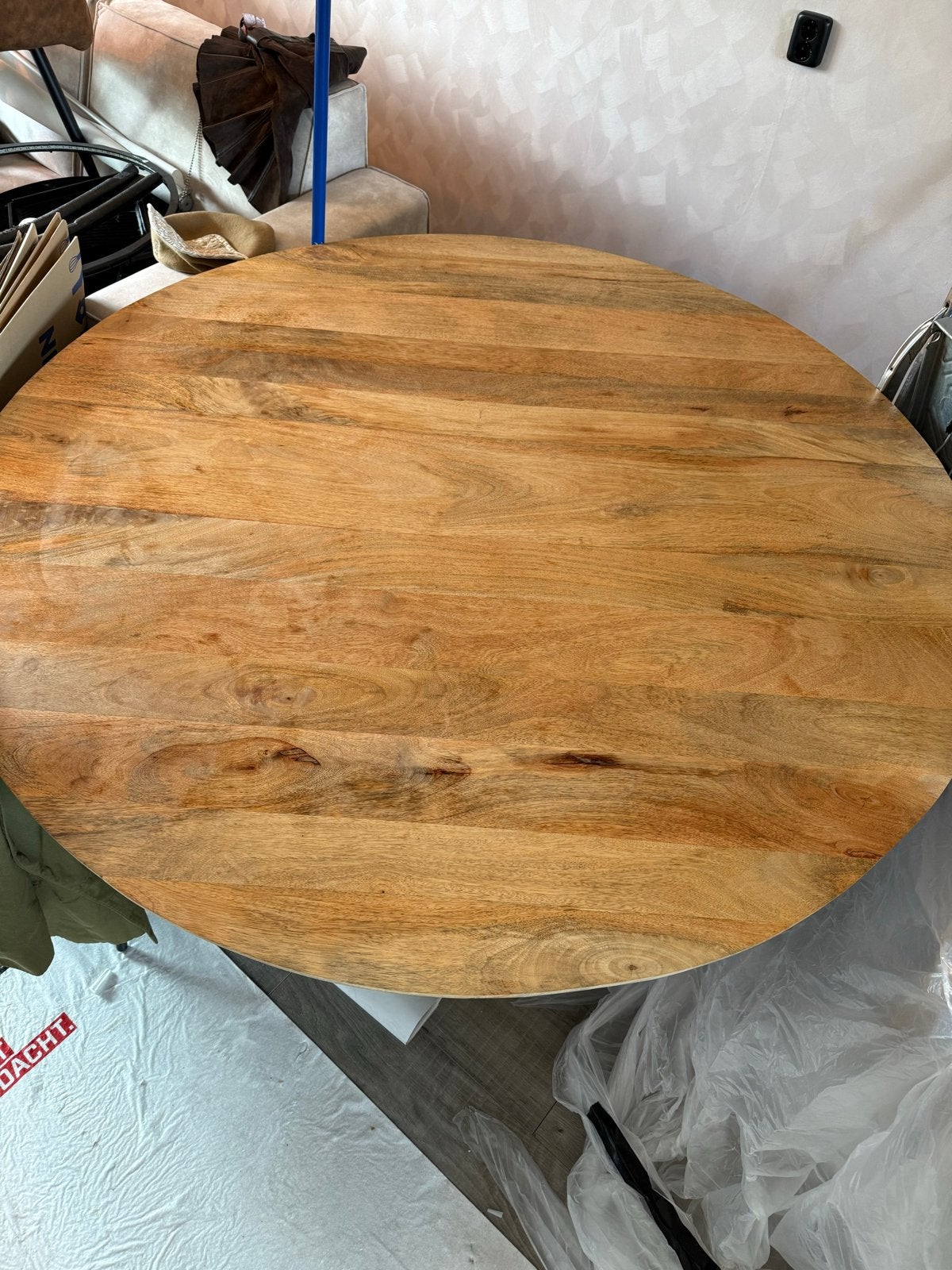 Ronde eettafel met stalen poot, incl. 6 stoelen, Ophalen, Gebruikt, 100 tot 150 cm, Rond