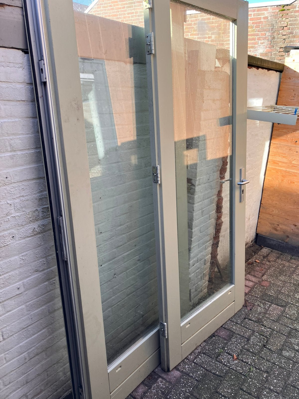 Openslaande deuren hardhout., 120 cm of meer, Ophalen of Verzenden, 200 tot 215 cm, Glas