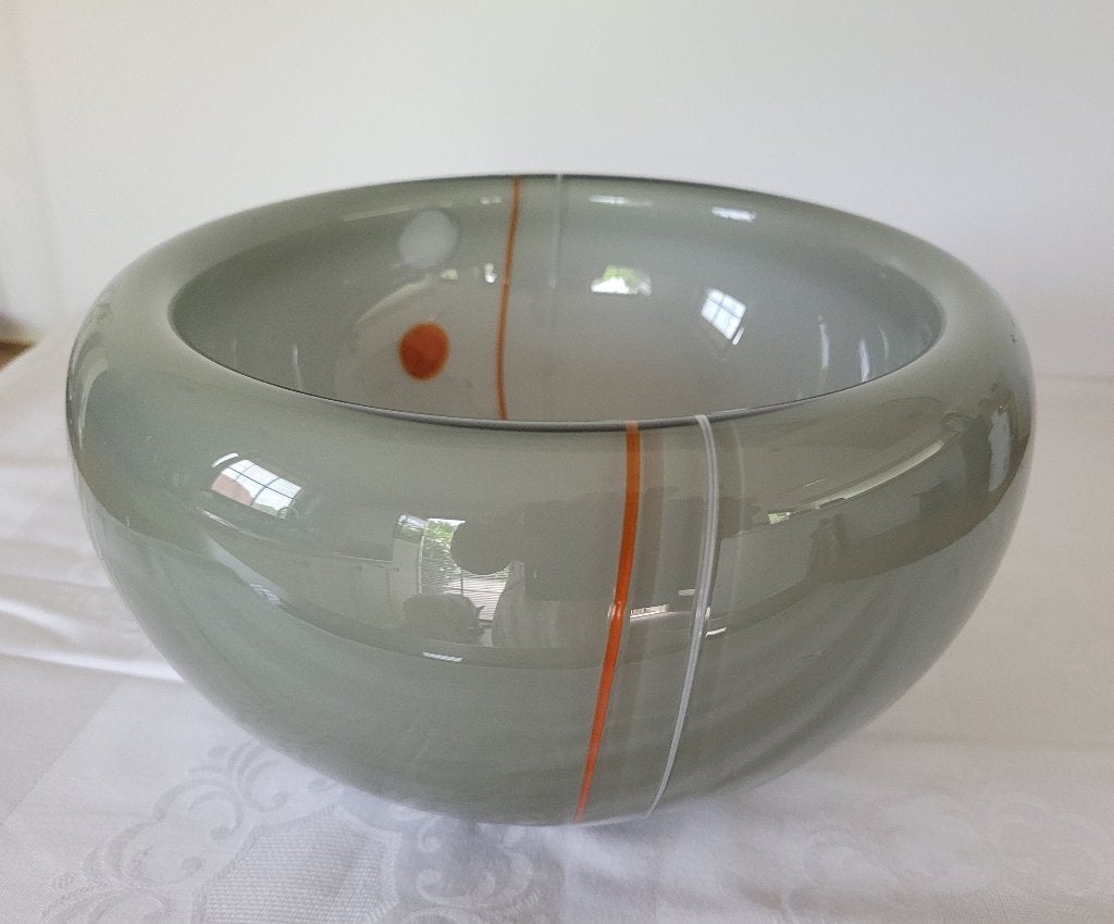 Dubbelwandig bowl 'Michael Bang' Kastrup Holmegaard, Glas, Grijs, Ophalen of Verzenden, Handgemaakt