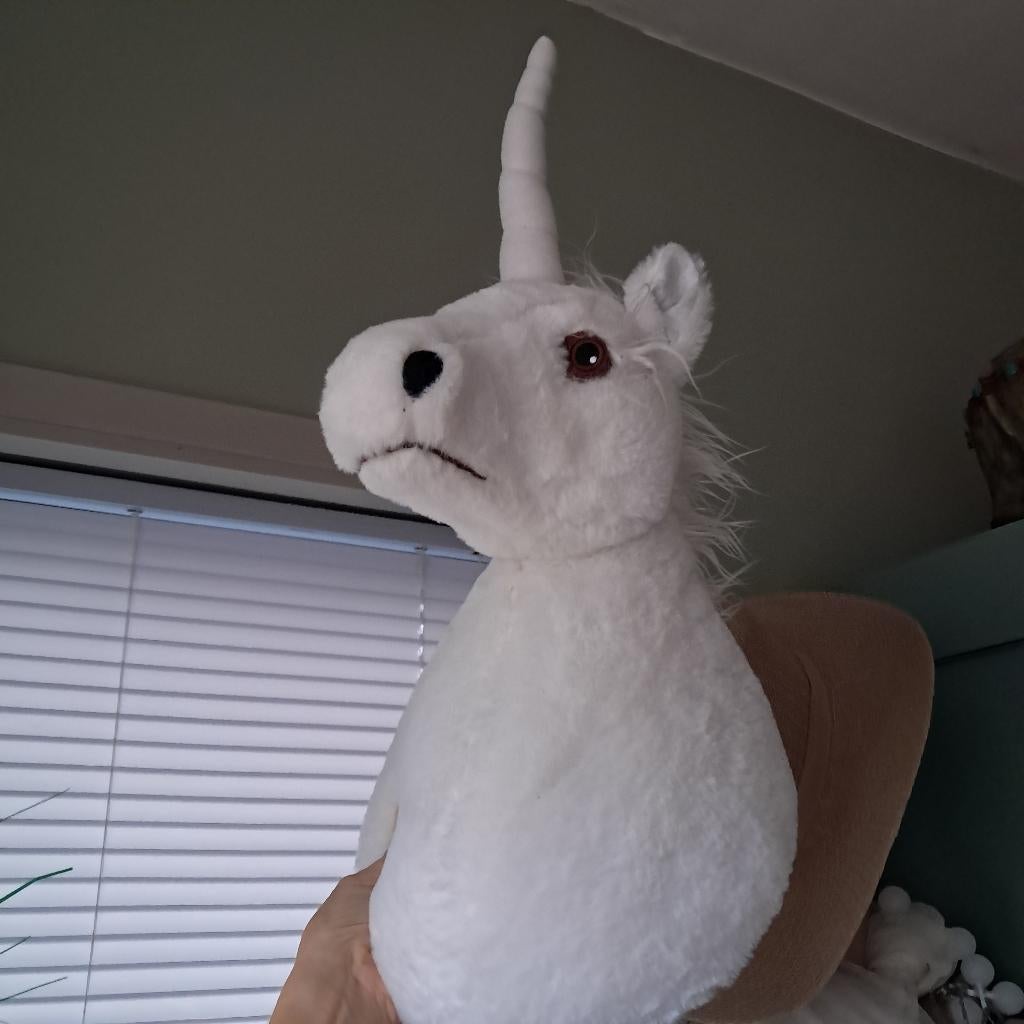 Witte eenhoorn wand decoratie unicorn kop 2404, 55 cm, -, Textiel, Decoratieobject