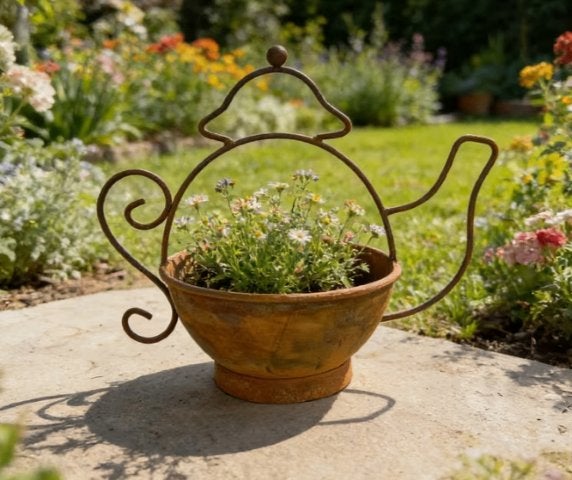 Tuindecoratie Theepot metaal roest, Tuin en Terras, Ophalen of Verzenden, Nieuw