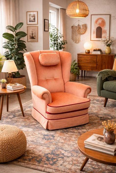 Vintage fauteuil roze mohair velours izgst, Ophalen, Zo goed als nieuw, 75 tot 100 cm, 50 tot 75 cm