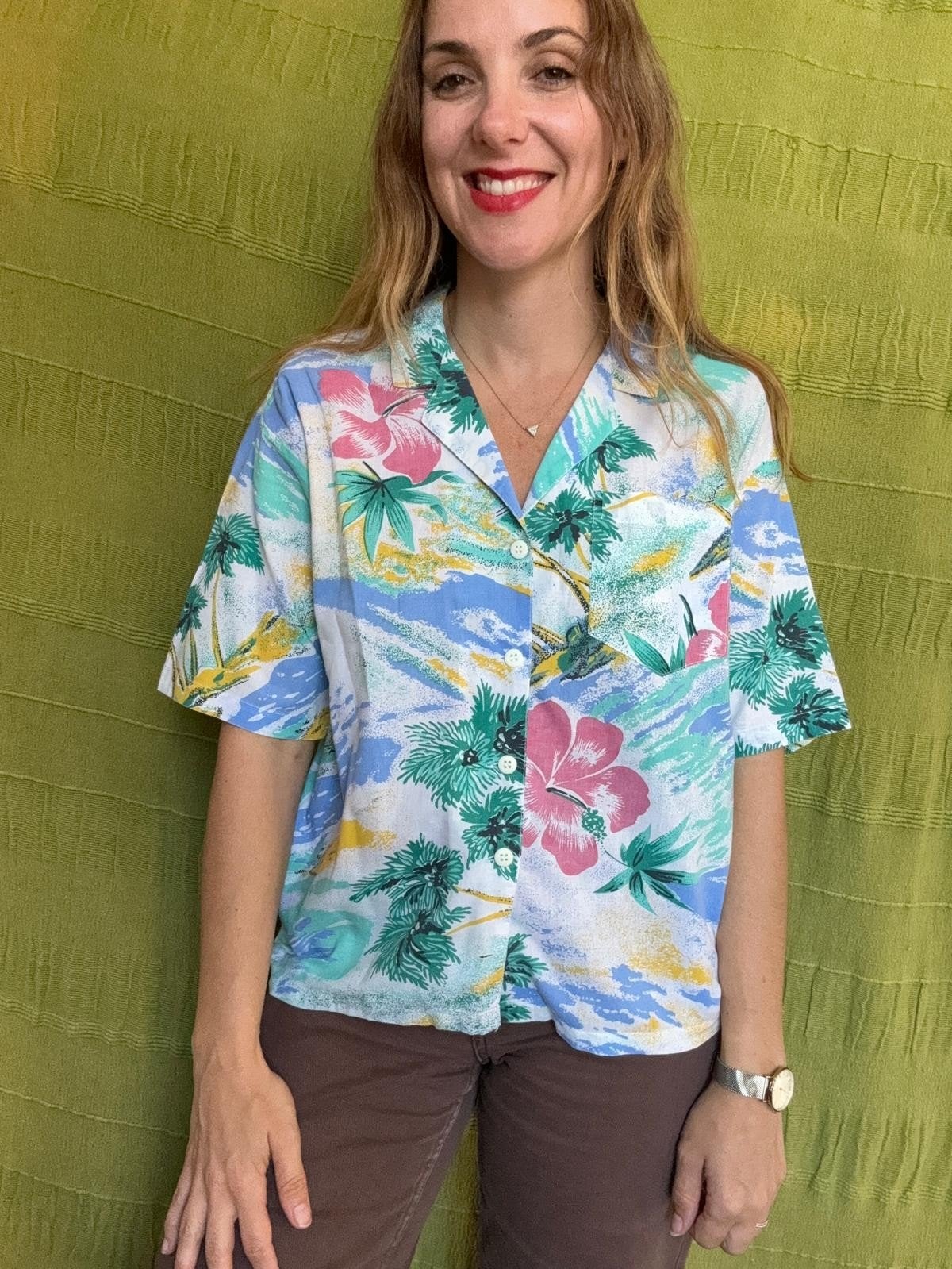 Vintage blouse, maat 38/M - Hawaïaans - katoen - 90's, Maat 38/40 (M), Overige kleuren, Unknown, Le Frog
