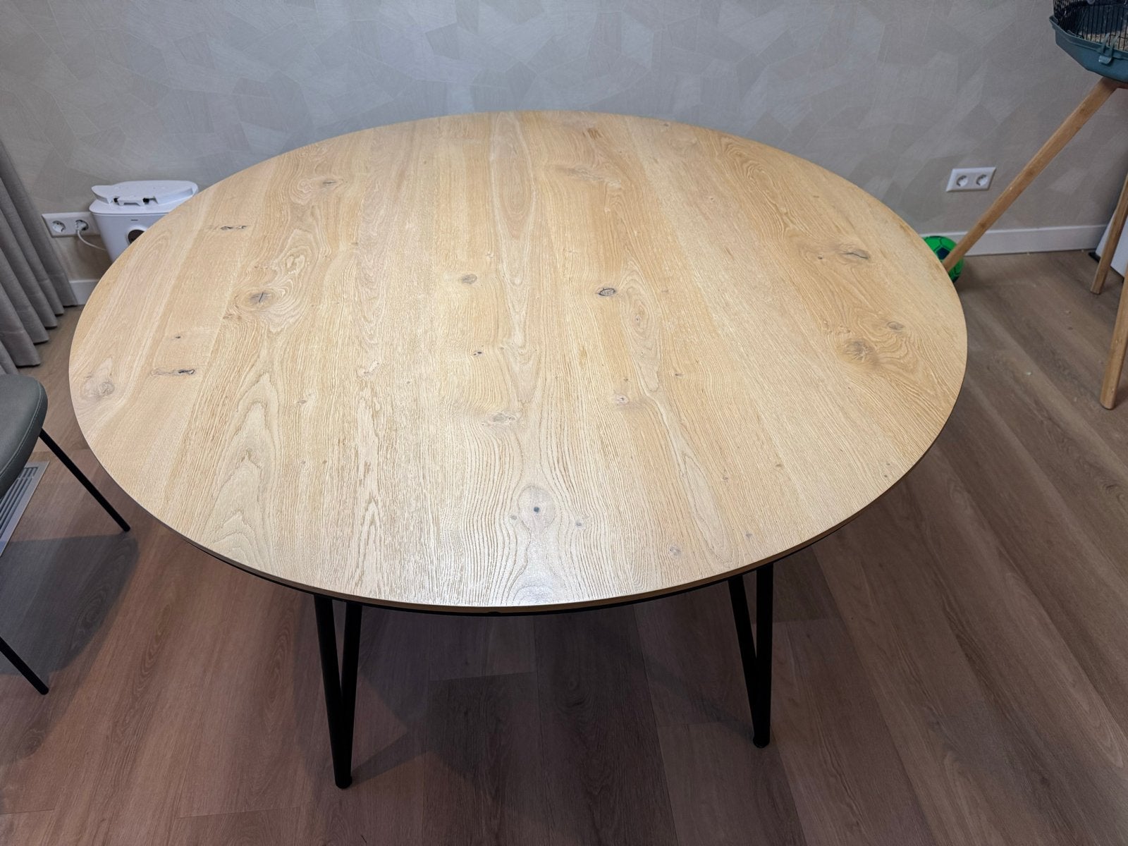 Ronde eettafel 150cm massief eiken, Huis en Inrichting, Ophalen, 150 tot 200 cm, Zo goed als nieuw, Eikenhout