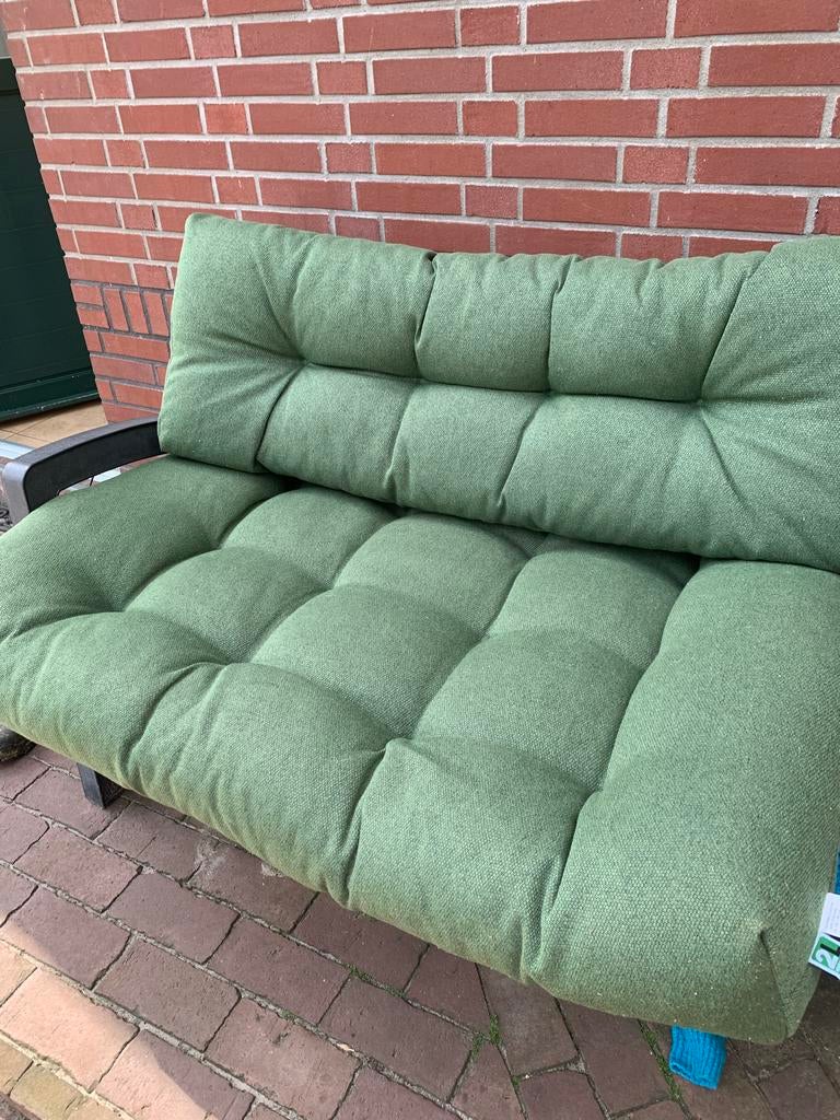 Comfortabele groene tuinkussens voor tuinbank of lounge, Tuin en Terras, Tuinmeubel-accessoires, Ophalen, Zo goed als nieuw