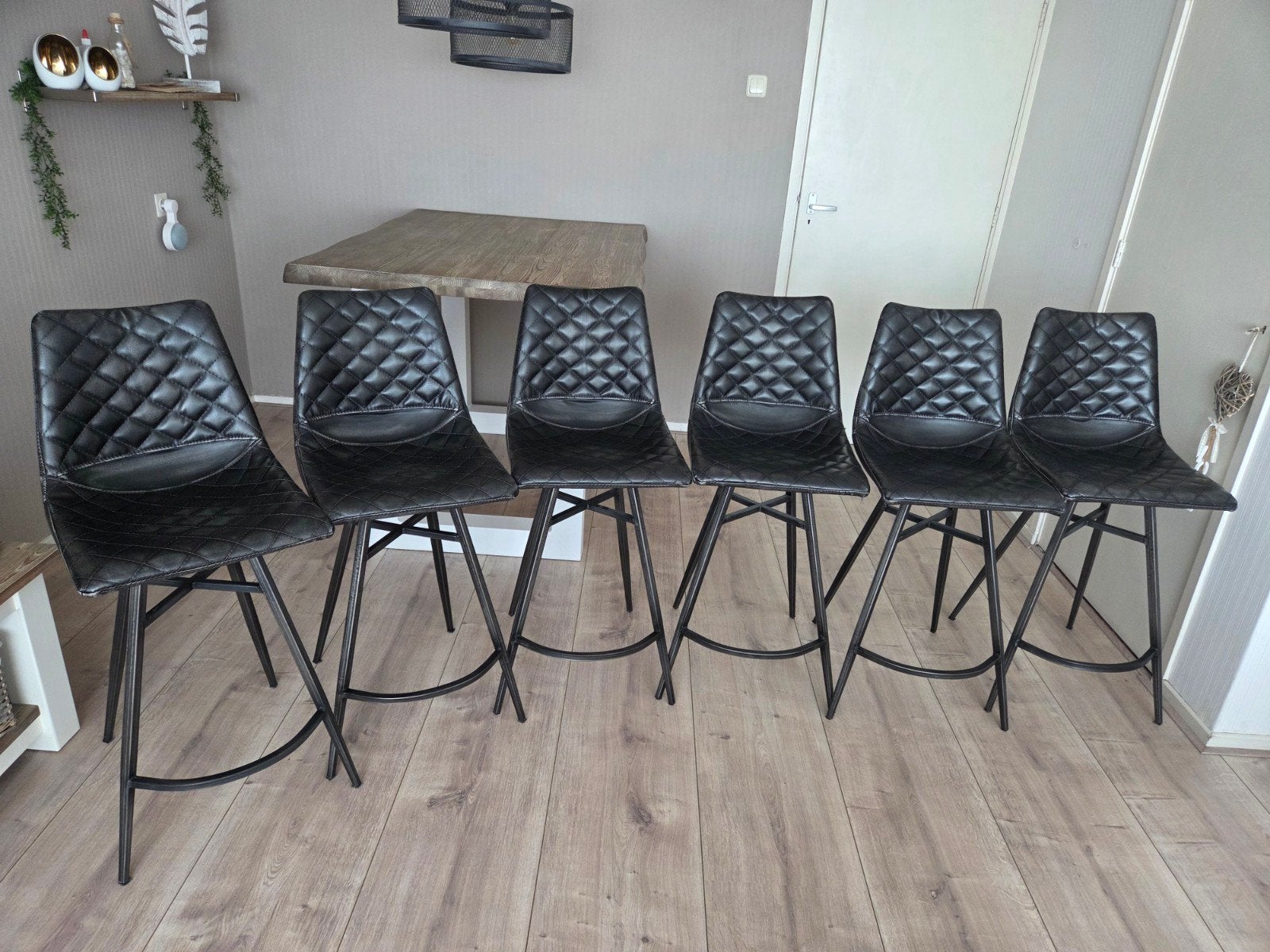 6 antraciet vintage barstoelen, Ophalen, Met voetsteun, 60 tot 90 cm, Gebruikt