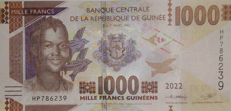 Guinee bankbiljet 1000 Francs 2022 Women, Pick 48d UNC, Postzegels en Munten, Bankbiljetten | Afrika, Ophalen of Verzenden, Guinee