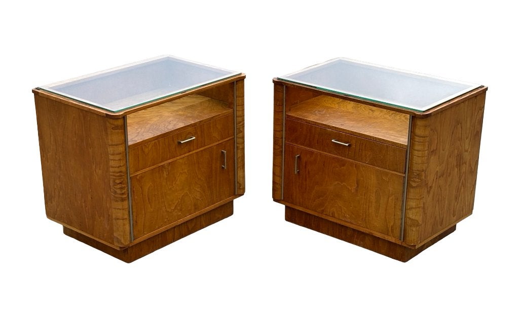 Art Deco Nachtkastjes Set Van 2 Walnoot Fineer Design, Ophalen, Art Deco, Minder dan 45 cm, Art Deco