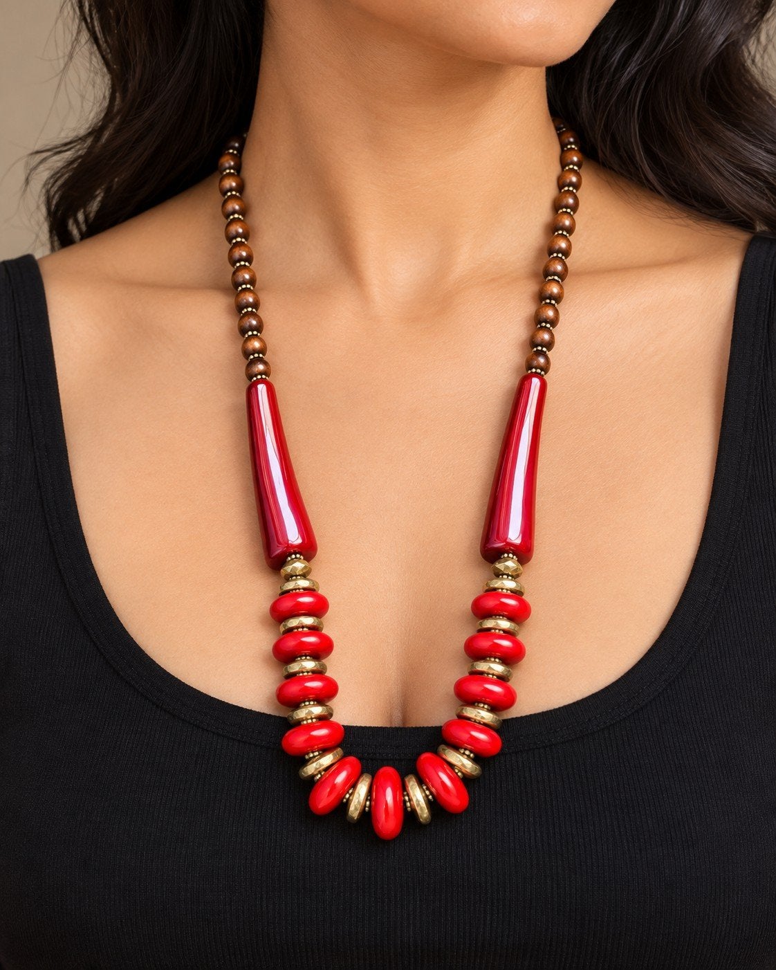 Nieuwe rode statement kralenketting uit India | Boho, Ophalen of Verzenden, Nieuw, Rood, Overige materialen