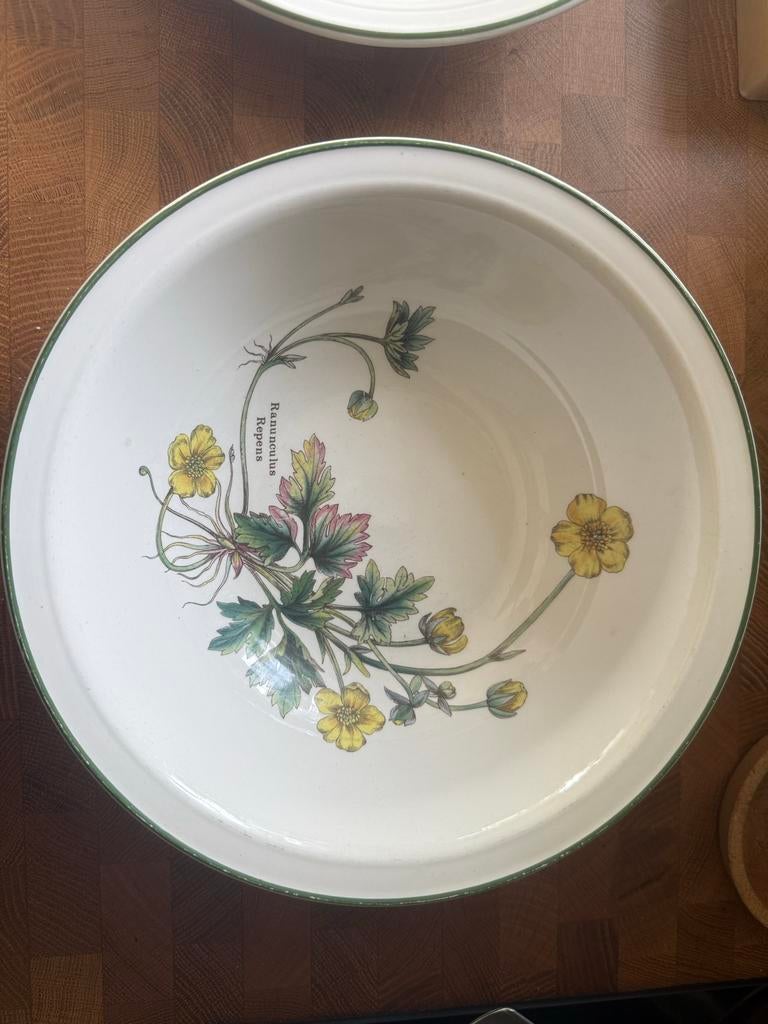 2 opdienborden en 2 kommen met botanische print van wedgwood, Huis en Inrichting, Keuken | Servies, Gebruikt, Keramiek, Ophalen of Verzenden
