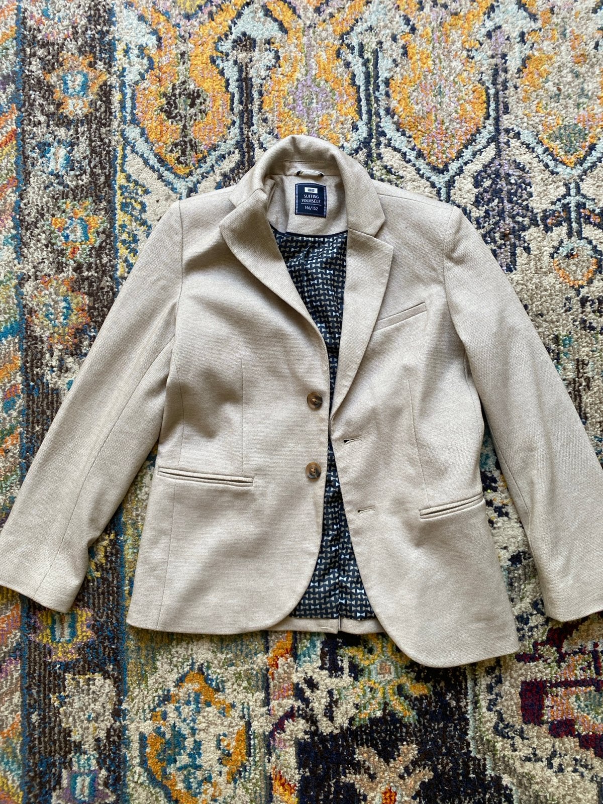 WE Suiting Yourself Blazer Beige Maat 146/152 jongen, Ophalen of Verzenden, Zo goed als nieuw, Overige maten, Beige