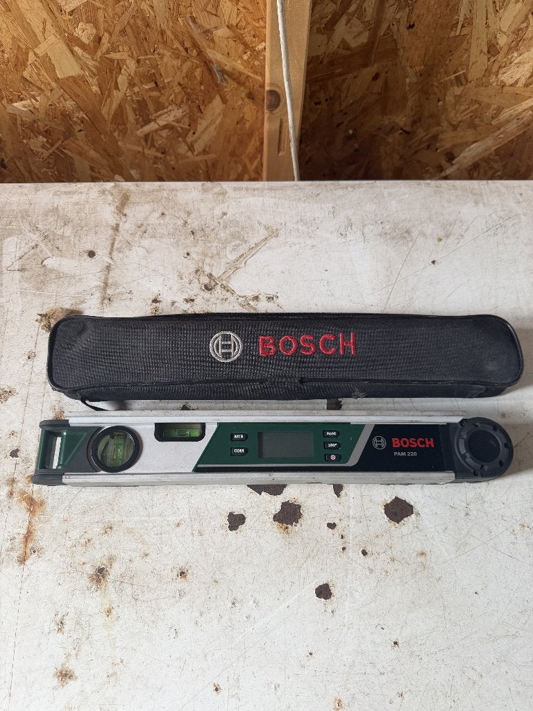 Bosch PAM 220 Digitale Gradenboog Hoekmeter met Waterpas, Ophalen of Verzenden, Zo goed als nieuw, Overige meters