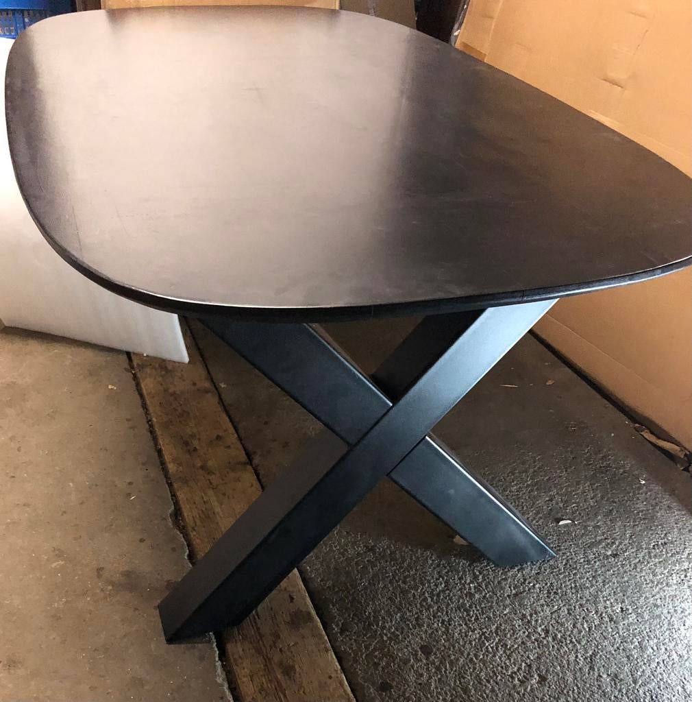 Eettafel Deens ovaal (zwart, lengte 180/200/240 cm), Ophalen, 100 tot 150 cm, Deens ovaal, Ovaal