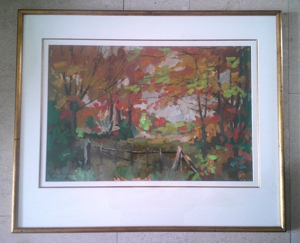 Herfstbos in Ontario 1980 - Jan van der Hurk (1917-2000), Antiek en Kunst, Kunst | Schilderijen | Klassiek, Bijzondere lijst, Overige ondergronden
