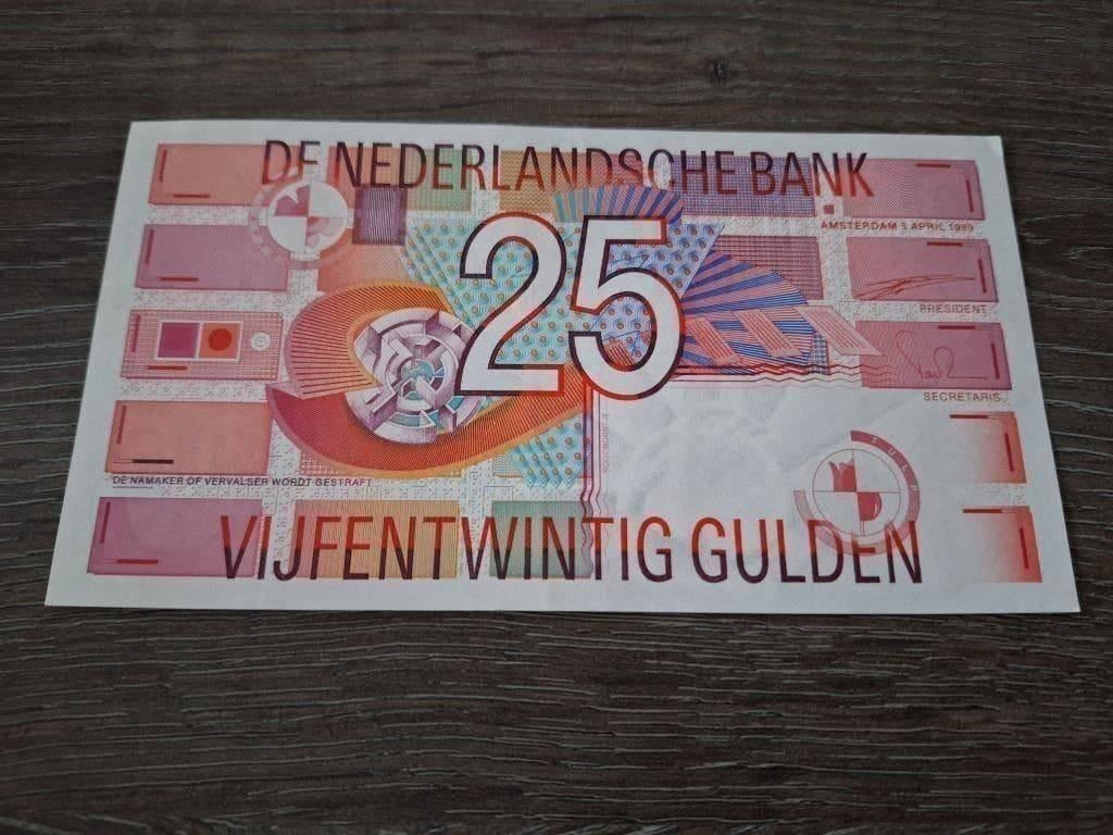 Bijna UNC biljet 25 gulden Roodborstje, 1989, Postzegels en Munten, Bankbiljetten | Nederland, Ophalen of Verzenden, 25 gulden