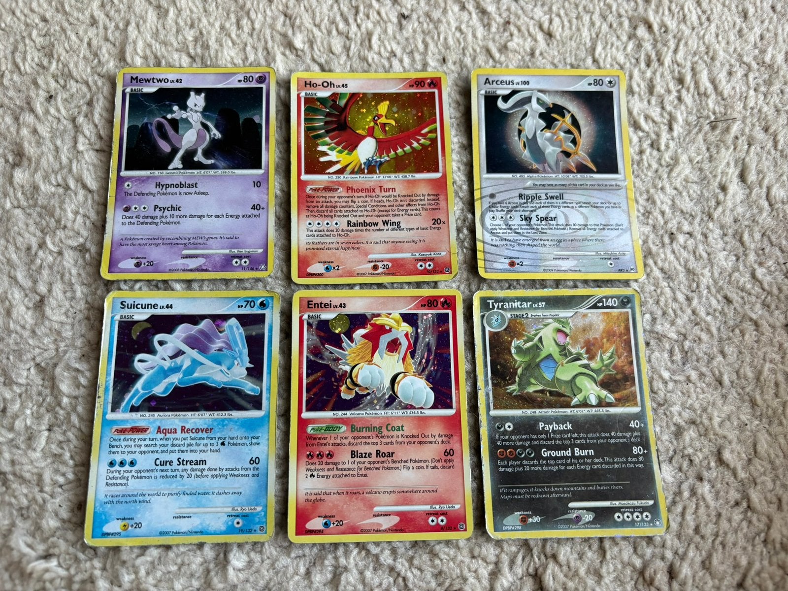 6 holo Pokémon kaarten: Mewtwo, Ho-Oh, Arceus, Suicune, En, Ophalen of Verzenden, Zo goed als nieuw