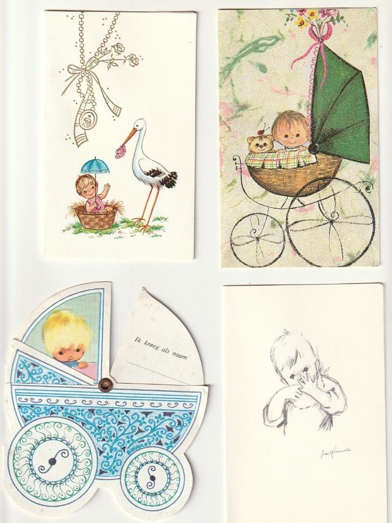 Lotje 7 geboortekaartjes Blanco, zonter tekst, Verzamelen, Geboortekaartjes en Visitekaartjes, Verzenden, 1980 tot 1990, Geboortekaartje