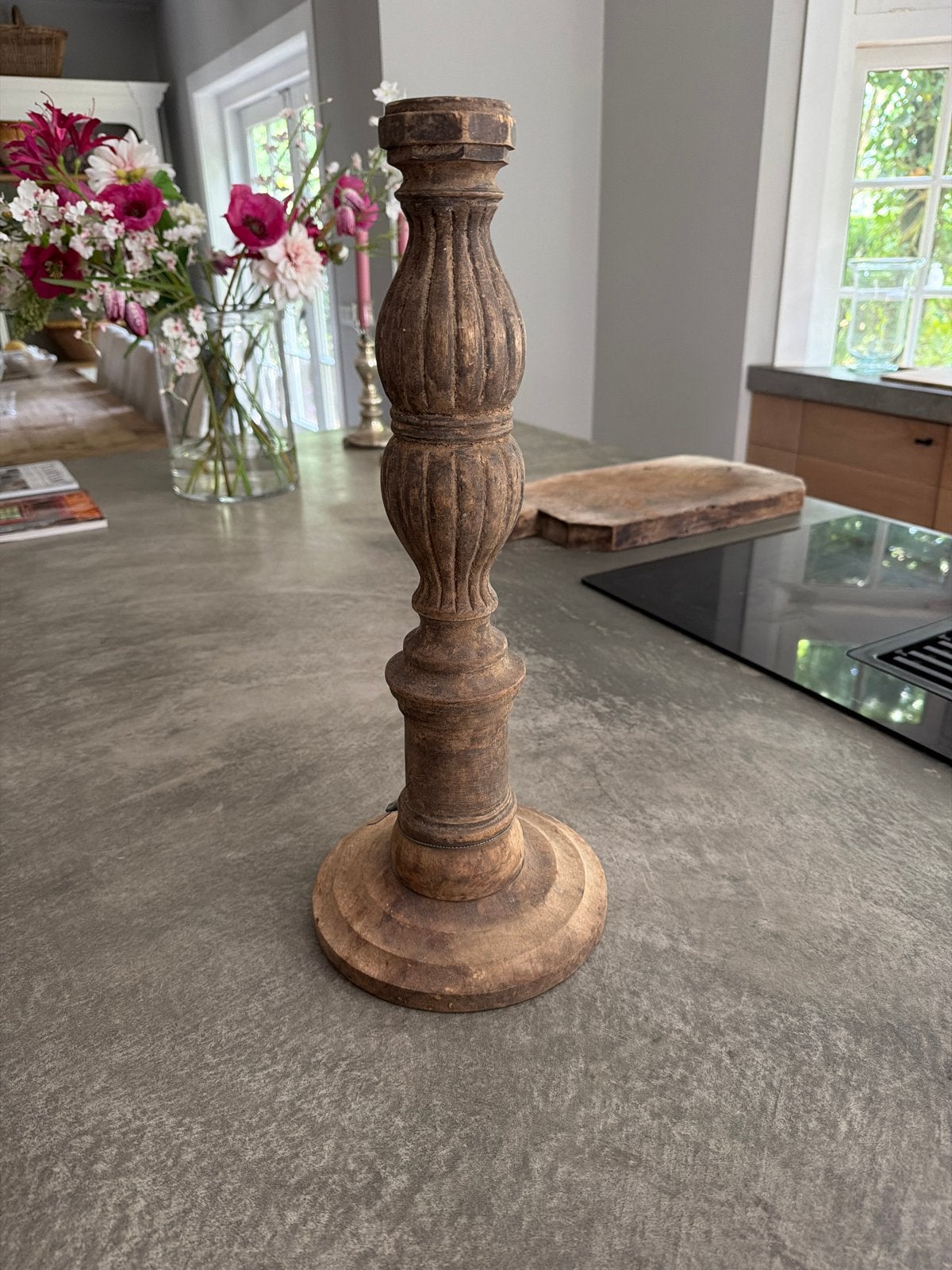 Hoge stoere houten kandelaar van Hoffz 47cm!, Ophalen of Verzenden, Zo goed als nieuw