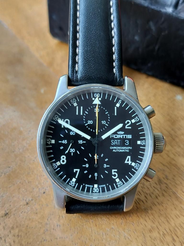 Stoere Fortis Flieger Chronograph Valjoux horloge Full-set, Ophalen of Verzenden, Staal, Overige merken