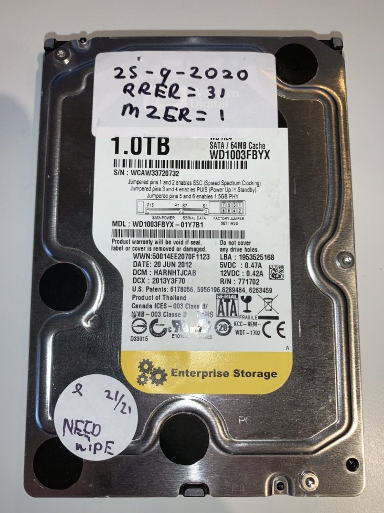 Western Digital RE4 WD1003FBYX 1 TB HDD WCAW33720732, Ophalen of Verzenden, Gebruikt, Desktop